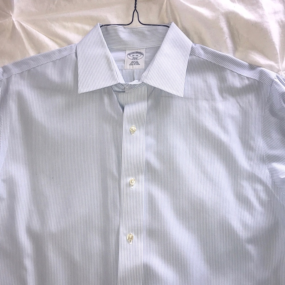 Men’s light blue pinstripe dress shirt